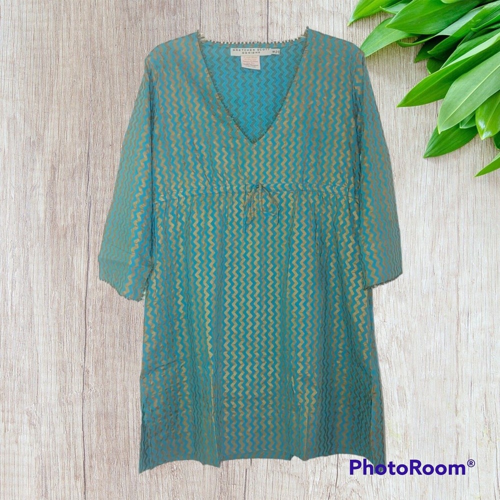 Gretchen Scott Dress Size Small V-Neck 3/4 Sleeve Drawstring Waist Pocke…